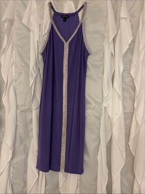 Taylor Dresses Purple Sleeveless Mini with Silver Beaded Trim